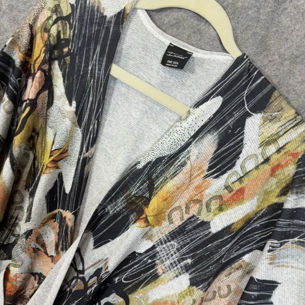 Inoah Poncho Cardigan Womens One Size Multicolor Graphic Art Lightweight Teacher